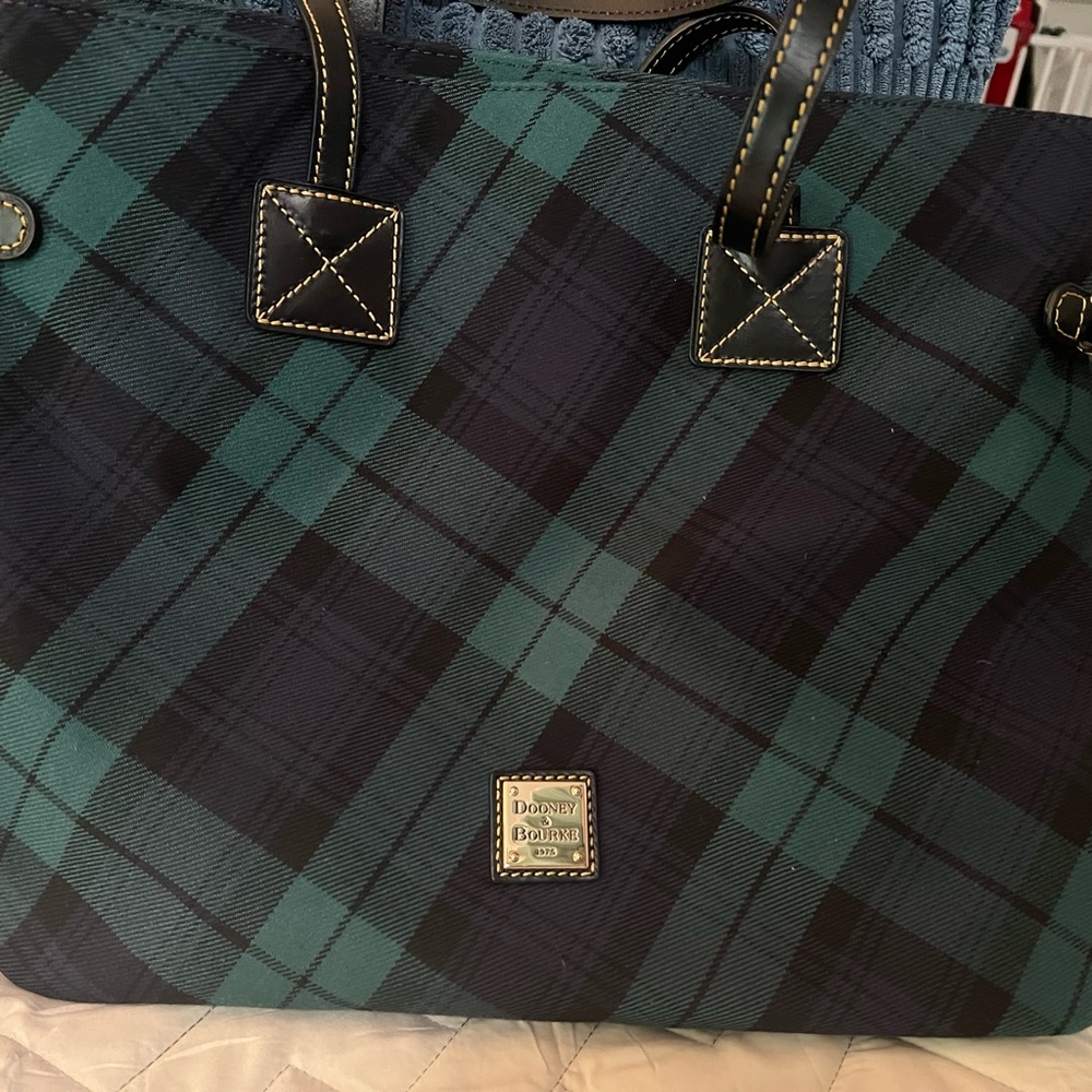 Dooney & Bourke Green, Navy and Black Plaid Tote
